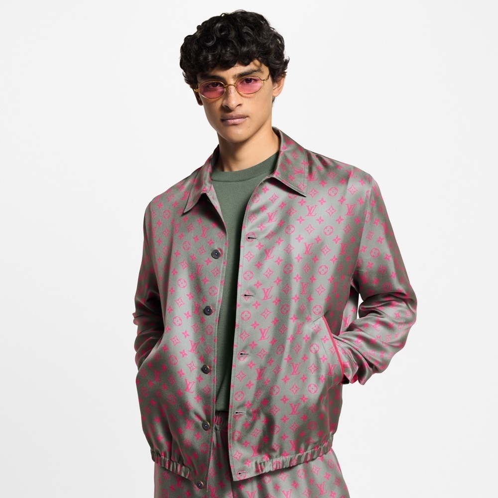 Louis Vuitton Gray and Pink Monogram Silk Blouson Size 56
